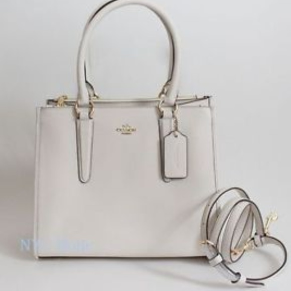 NWT COACH Crossgrain Leather Tote Crossbody Chalk - Picture 2 of 8